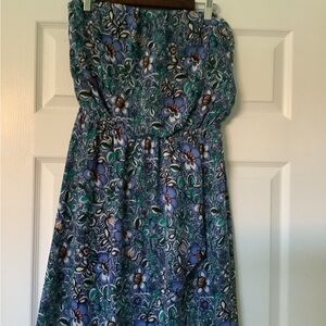 Floral Strapless Dress in Blue and Green